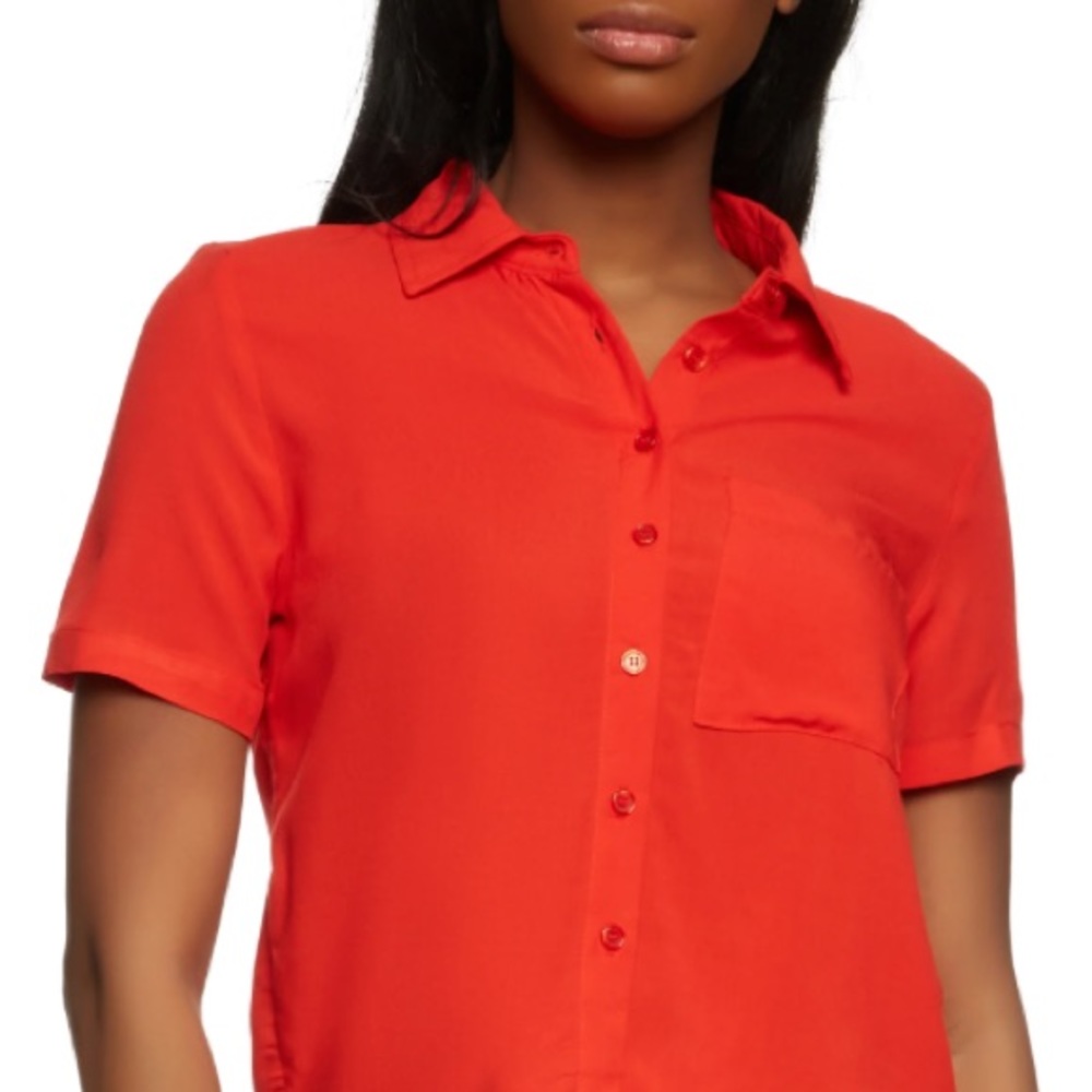 Crepe Button Down Collared Blouse in Orange